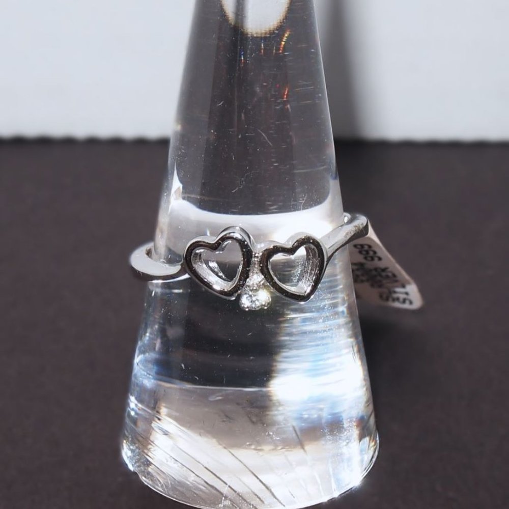 Cute Petite Double Heart Fashion Ring. Solid .925 Sterling Silver. - Picture 5 of 5